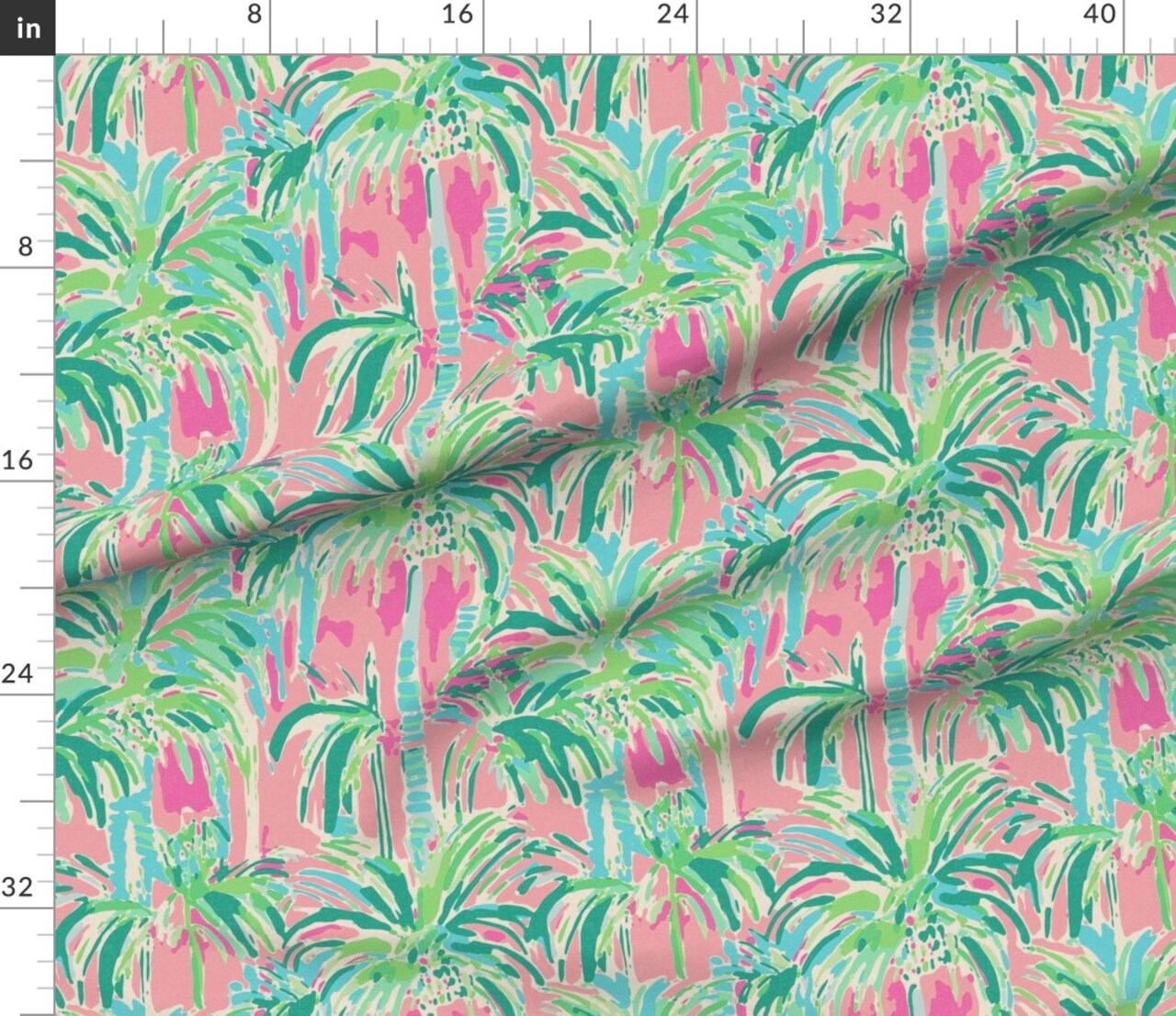 Abstract Botanical Green Pink Aqua Coastal Beach Trees Seaside Retro Island Custom Printed Fabric by Spoonflower Various Fabrics by the Yard or Fat Quarter